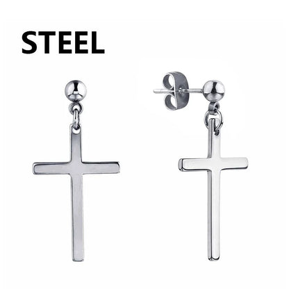Stainless Steel Cross Star Dangle Earrings - Punk Gothic Hoop Huggie Jewelry for Men & Women