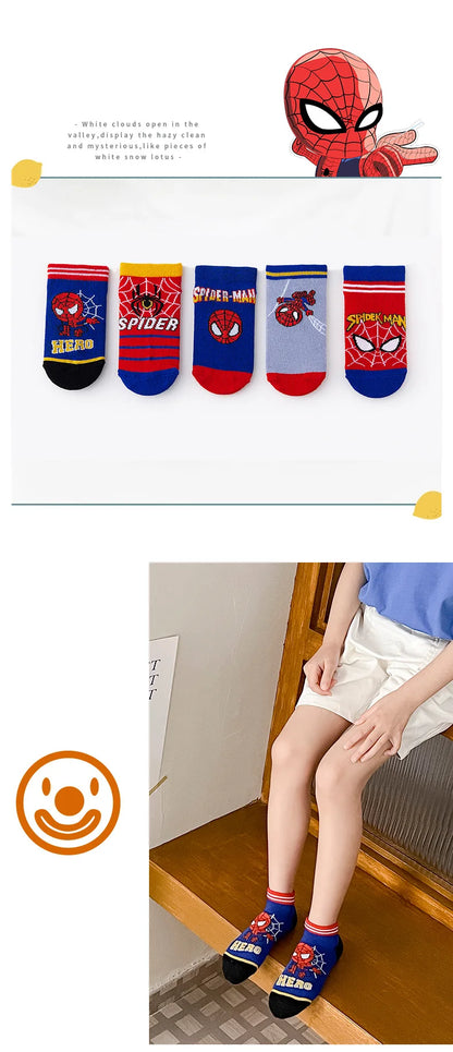 5 Pairs Spiderman Kids Socks – Anime Cartoon Short Socks for Boys & Girls, Summer & Spring Baby Boat Socks Gift for Ages 1-12 Years