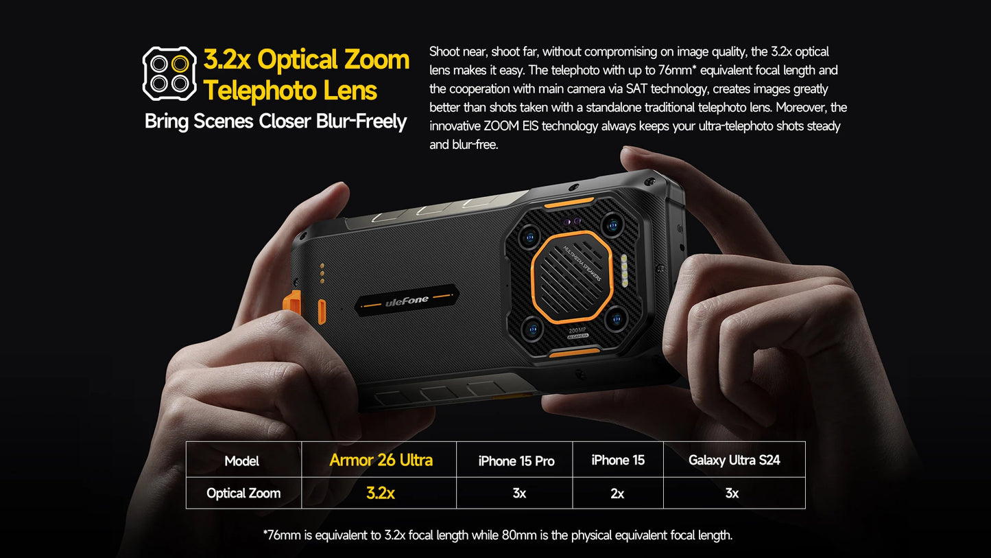 Ulefone Armor 26 Ultra 5G Rugged Waterproof Smartphone - 120W Fast Charging, 15600mAh, 200MP+64MP, 24GB+512GB, NFC