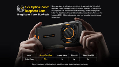 Ulefone Armor 26 Ultra 5G Rugged Waterproof Smartphone - 120W Fast Charging, 15600mAh, 200MP+64MP, 24GB+512GB, NFC