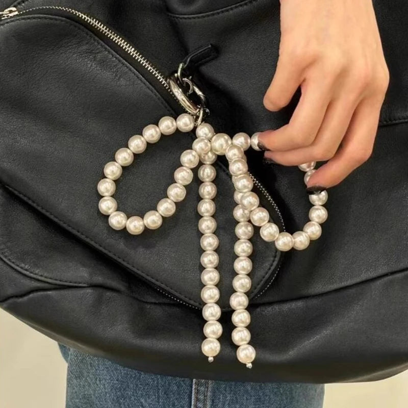 Fashion Pearl Bowknot Keychain Pendant – Hanging Ornament Charm for Backpack, Keyring Jewelry for Girls & Women