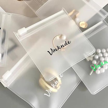 200PCS Bulk Jewelry Zipper Bags — Custom Frosted Transparent PVC Pouches for Necklaces, Earrings & Rings with Logo
