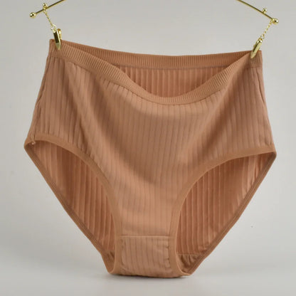 Soft High Waist Cotton Panties – Breathable Plus Size Women’s Underwear, Striped Lingerie Briefs