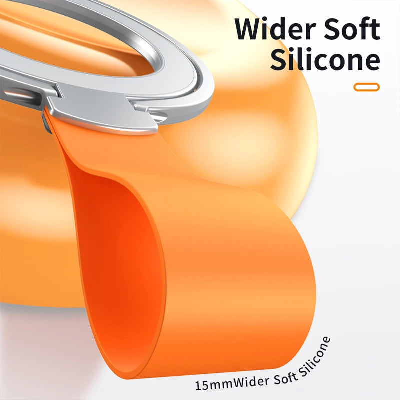 MagSafe Magnetic Ring Phone Holder – Silicone Cord Rotating Kickstand for iPhone 15, 14, 13, 12 Series, Alloy Buckle Stand