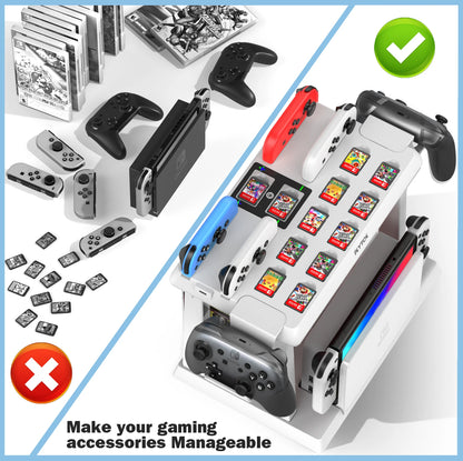 OIVO Switch Joy-Con Charger & Game Storage Tower – Pro Controller Holder for Nintendo Switch OLED Dock Station