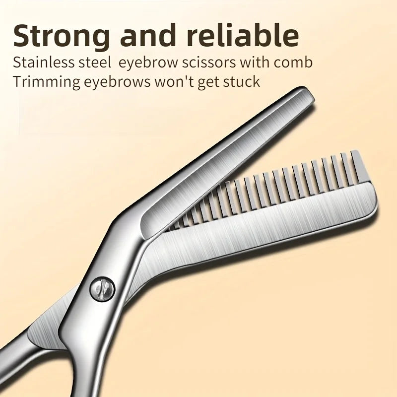Professional Stainless Steel Eyebrow Scissors with Comb - Hypoallergenic Ergonomic Precision Grooming Tool