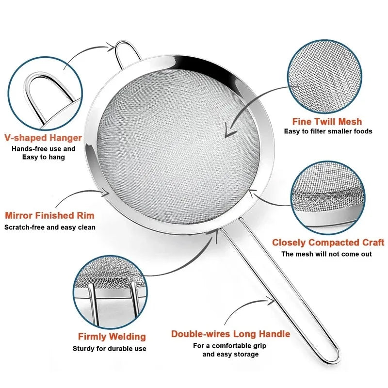 3-Pack Stainless Steel Mesh Sieve Strainers – Slotted Spoon Kitchen Filters with Long Handles for Cooking