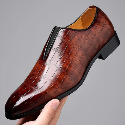 Men’s PU Leather Loafers - Breathable Comfortable Embossed Business Casual Formal Shoes Size 48