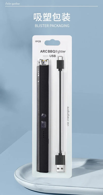 Windproof Pulse Arc USB Lighter — Electronic Electric Igniter with Safety Lock & Battery Display for BBQ & Kitchen