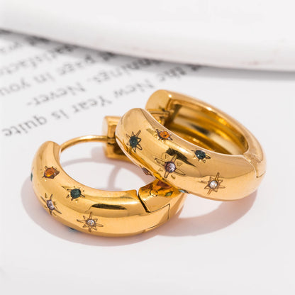 UHBINYCA Classic Zircon Inlaid Hoop Earrings — 18K Gold-Plated Stainless Steel, Elegant Jewelry for Women