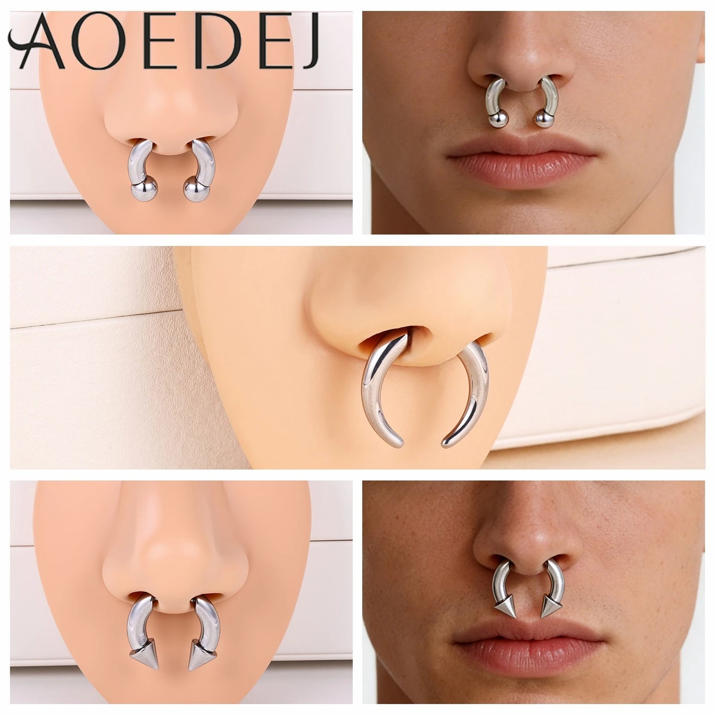AOEDEJ 16G Stainless Steel Plug-In Style Nose Ring – Spike Ox Horn Septum Ring for Men & Women Large Gauge Body Piercing (8–10mm) Single Piece
