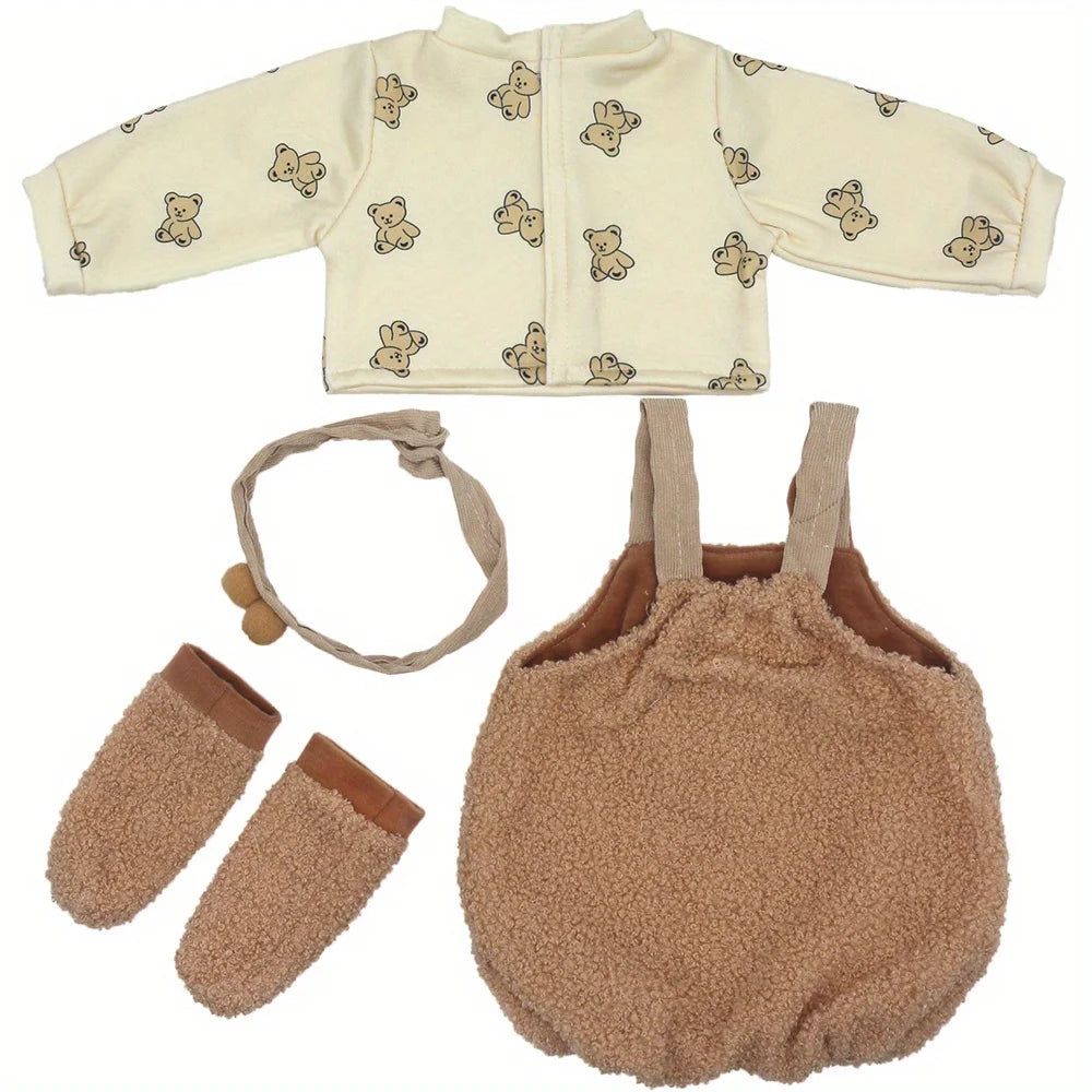 Brown Bear Suspender Pants Suit for 22-inch (55cm) NPK Silicone Dolls – Doll Clothes Outfit