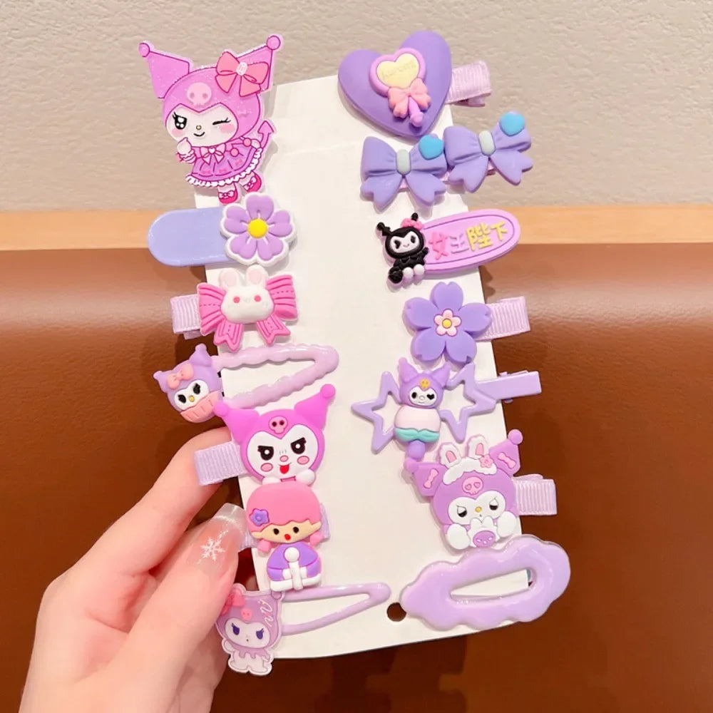 14 Piece Sanrio Kuromi Bow Headband Set – Cute Double Ponytail Leather Bands for Kids, Hair Accessories & Holiday Gift