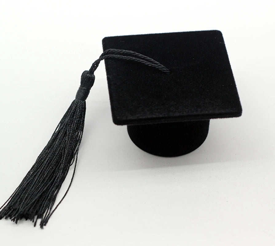 Velvet Ring Box with Graduation Cap Design – Jewelry Packaging for Wedding, Engagement, Earrings & Graduation Gift Organizer