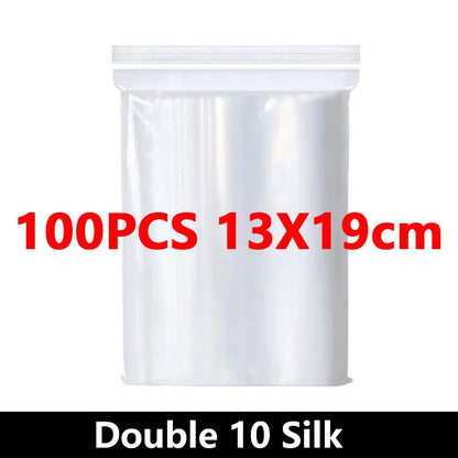 100PCS Thick Zipper Sealed Bags – Clear Plastic Storage Bags for Jewelry, Food Packing, Reclosable Ziplock Bags
