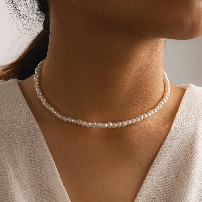 Women's Elegant Pearl Pendant Necklace - Fashion White Imitation Pearl Choker for Weddings & Special Occasions