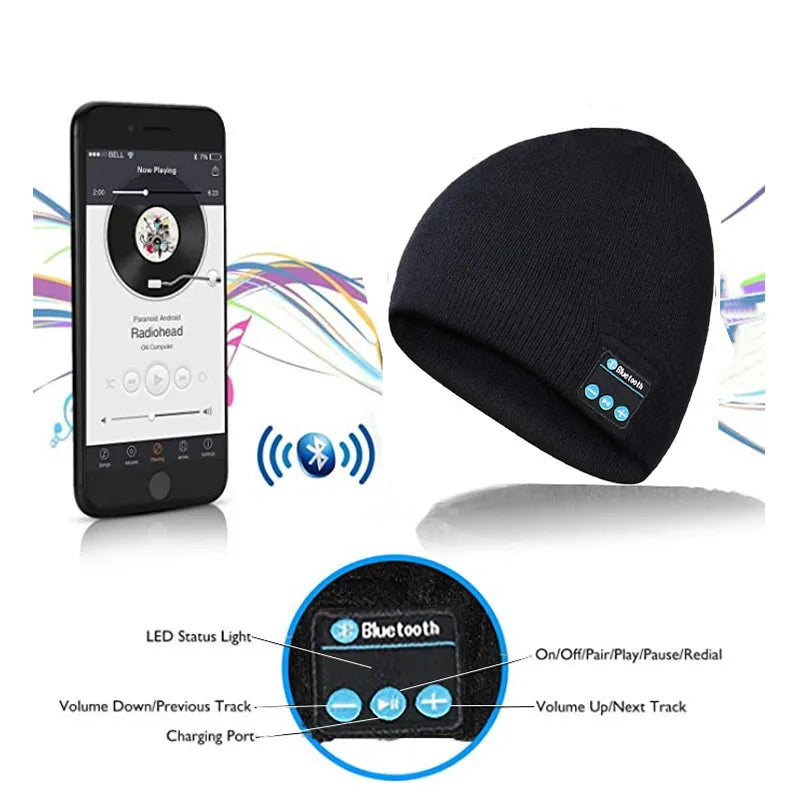 Bluetooth Beanie Hat with Wireless Headphones - Winter Sport Music Cap with Built-in Mic and Speaker, Compatible with Xiaomi, Huawei, Redmi, iPhone