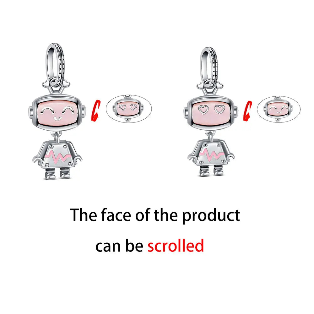 925 Sterling Silver Robot & Sea Turtle Charms Pendant — Moon Bead Bracelet Accessory, DIY Fashion Jewelry Gift for Women