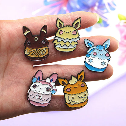 9-Piece Eevee Anime Enamel Pin Set - Cute Elf and Fox Cartoon Brooches for Backpacks, Lapels, and Gifts for Friends