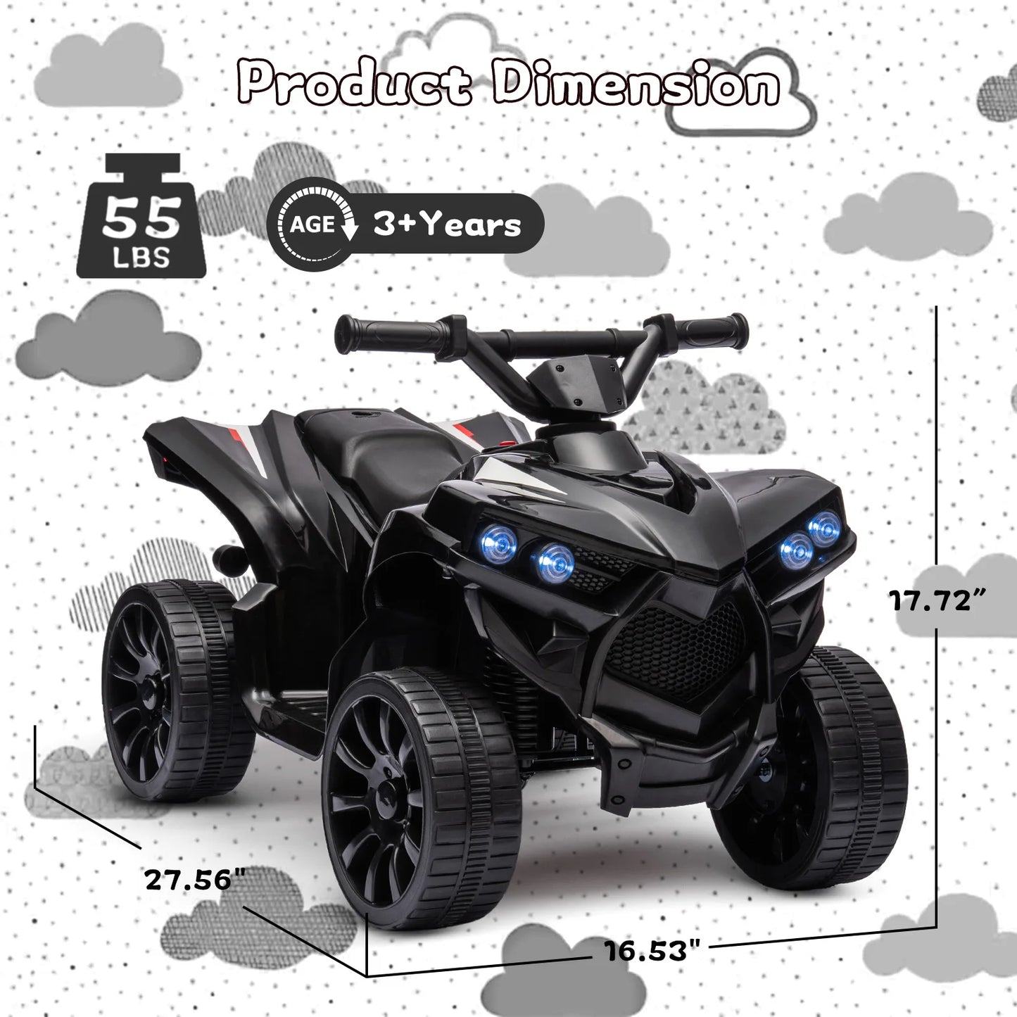 Kids 6V Ride-On ATV Quad Car Toy – Battery-Powered Electric Vehicle with LED Lights, Music, Foot Pedal & Durable Wheels