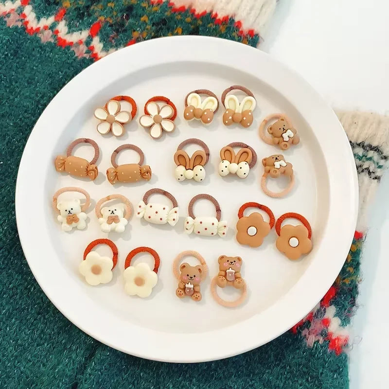 10Pcs Cartoon Bear and Bunny Hair Bands - Cute Elastic Hair Accessories for Baby Girls and Children