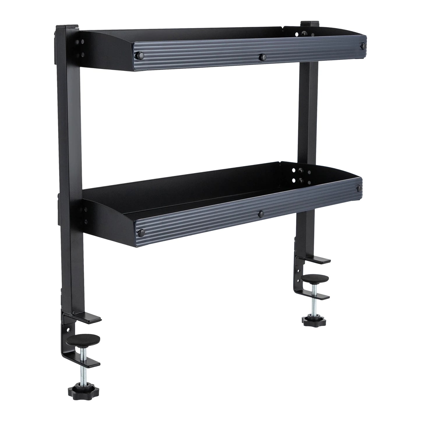 2-Tier Clamp-On Desk Shelf – Corner Table Organizer, Above or Under Desk, Black