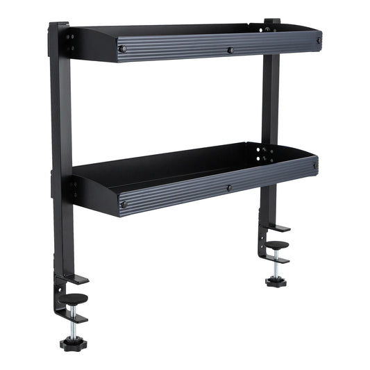 2-Tier Clamp-On Desk Shelf – Corner Table Organizer, Above or Under Desk, Black