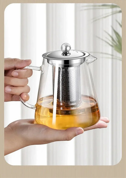 450ml-950ml Heat-Resistant Glass Teapot – Stainless Steel Tea Strainer Infuser, Flower Kettle for Kung Fu Teaware, Puer & Oolong Tea