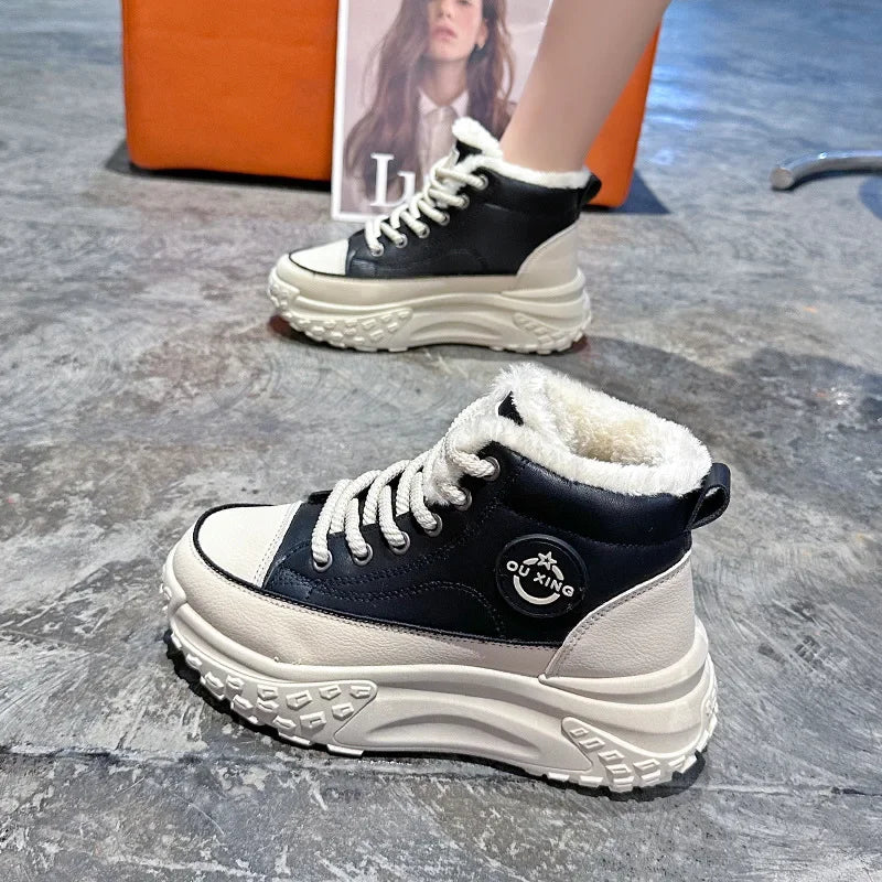 Women's Winter 2023 Flat Boots – Fleece-Lined High-Top Warm Cotton Shoes Hx-Q037