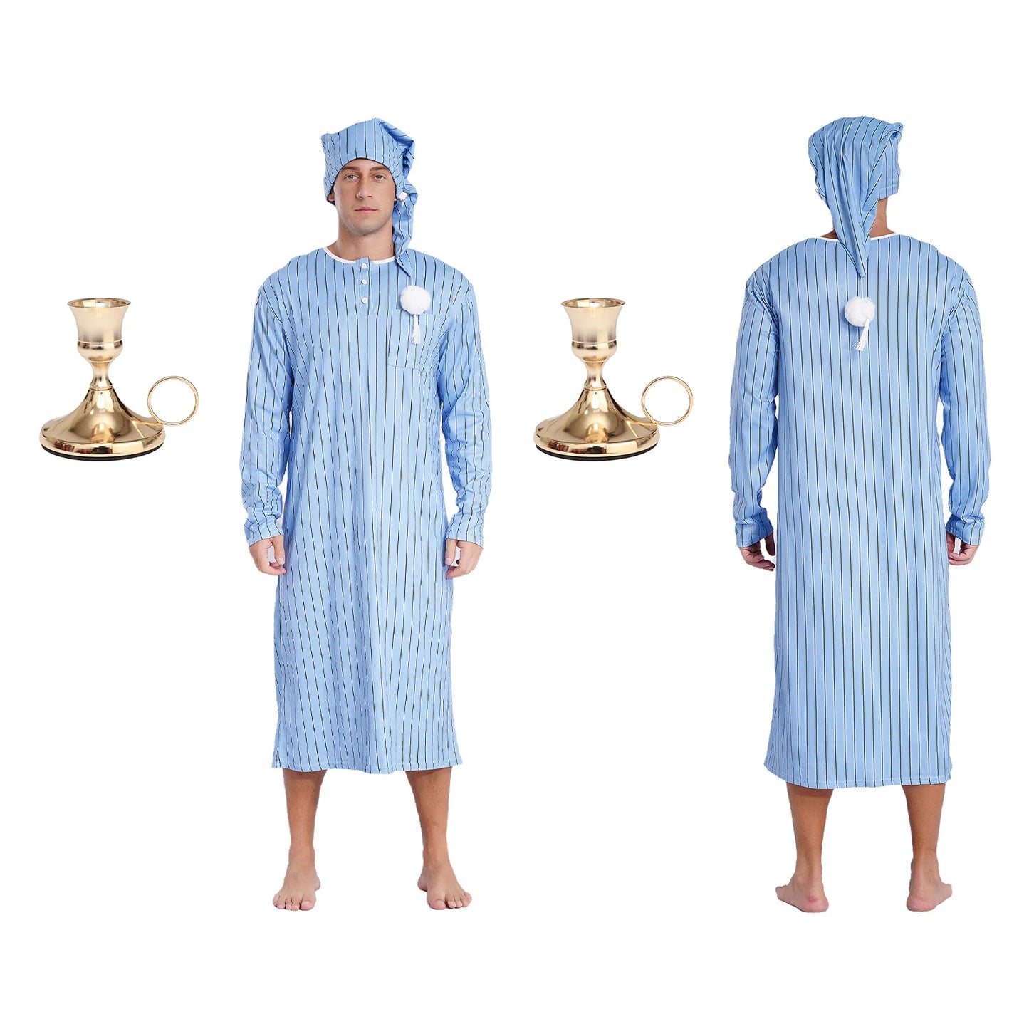 Men's Striped Pajama Set - Soft Loose Long Sleeve Sleepwear with Nightcap for Christmas & Halloween