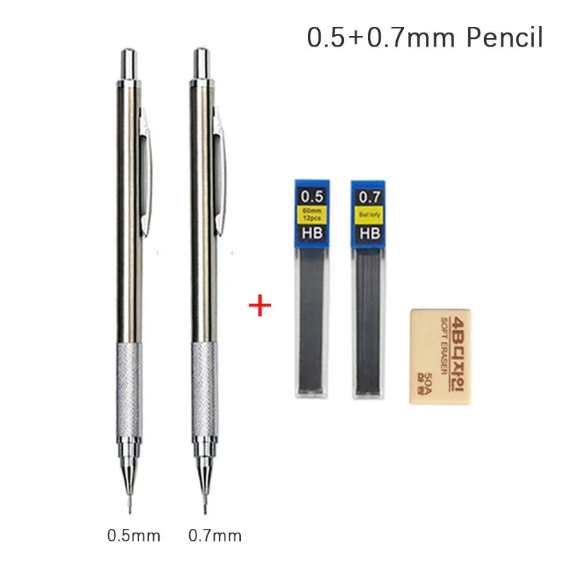 Full Metal Mechanical Pencil Set — 0.3–2.0mm Automatic Pencils for Art, Drawing & School