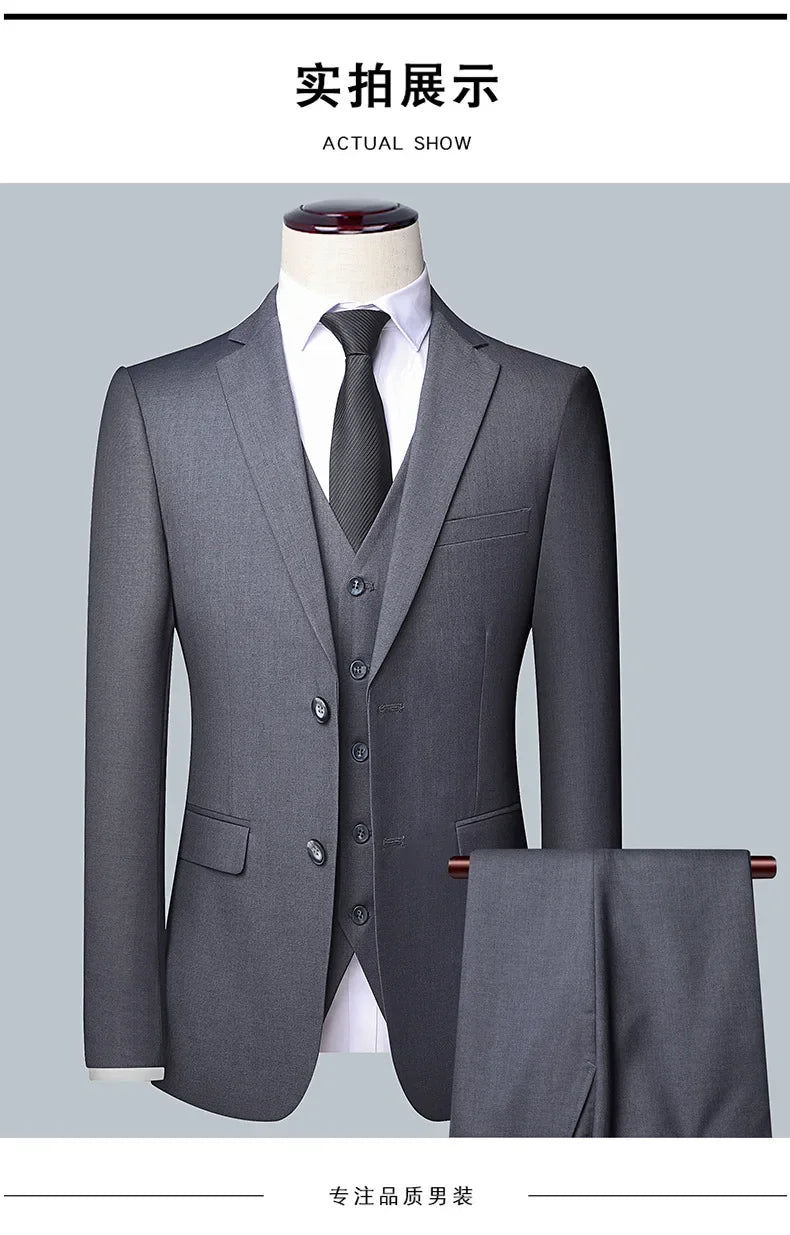 2024 Men's 3-Piece Suit Set – Blazer, Vest & Trousers | Formal Business & Wedding Outfit M-6XL