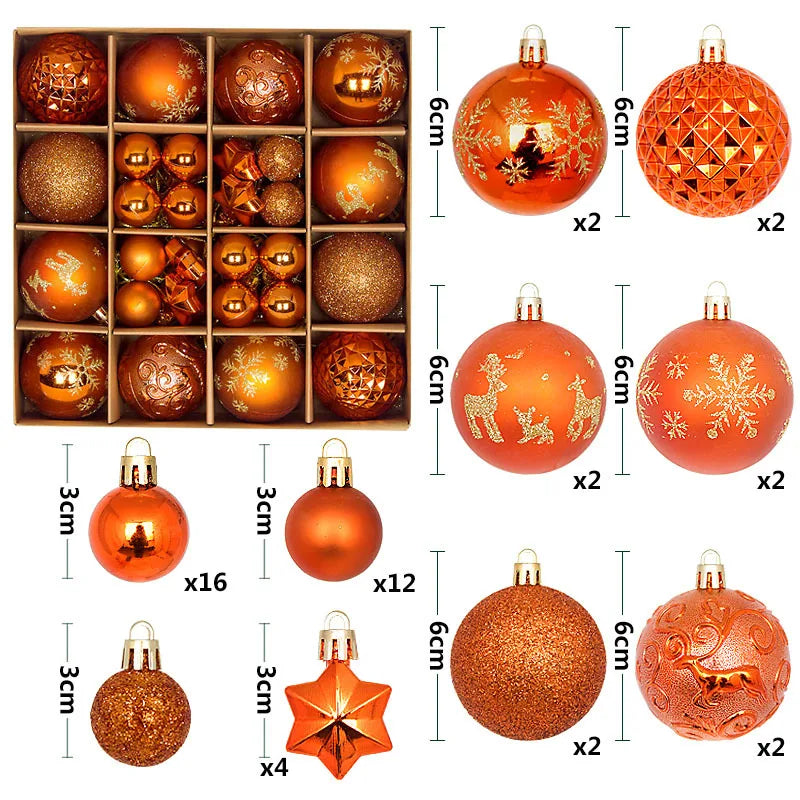 44PCS Christmas Ball Ornaments – 3/6CM Decorative Pendant Balls for Christmas Tree, Home Decor, New Year & Holiday Accessories