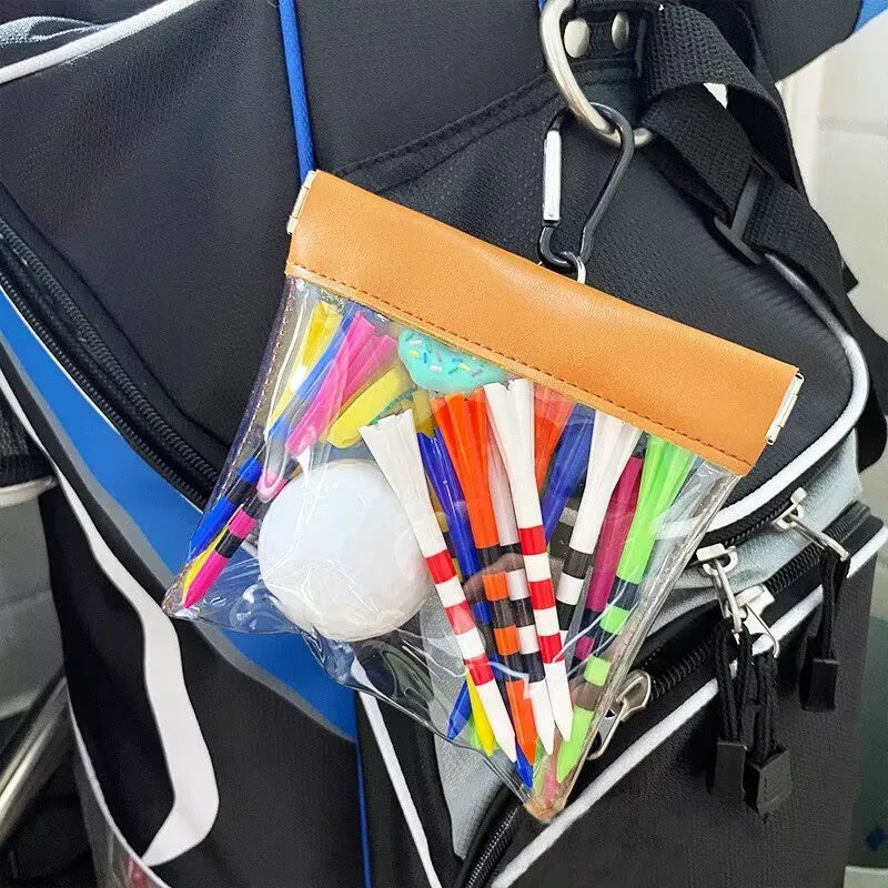 Transparent Wide-Mouth Golf Tee Storage Bag - Portable Hanging Pouch for Golf Tees and Small Valuables