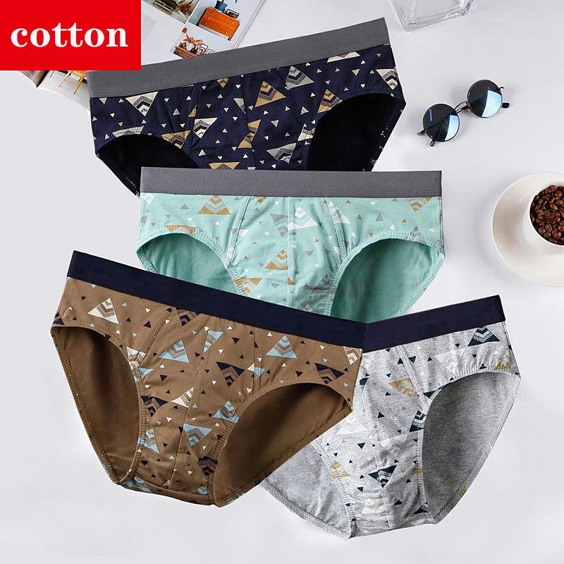 4-Pack Men's Cotton Briefs - Breathable Printed Underwear with Comfortable Fit & Stylish Design