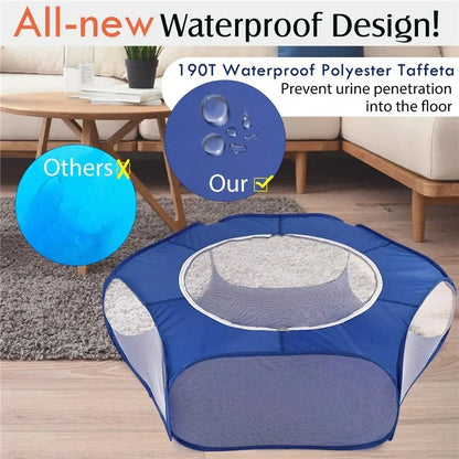 Portable Small Animal Playpen - Foldable Pet Cage with Transparent Mesh for Cats & Chickens