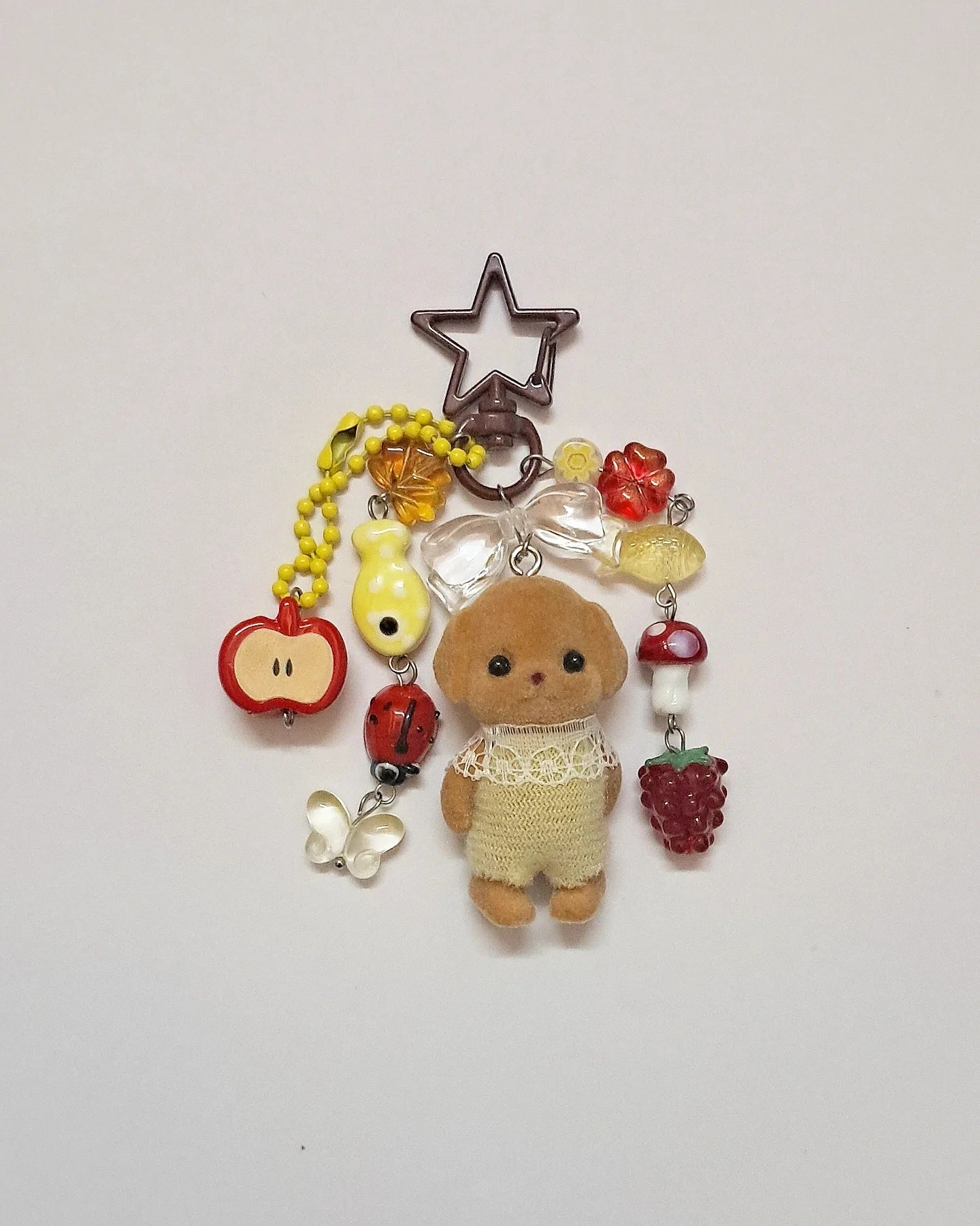 Caramel Cat Flocked Plush Keychain - Super Cute Animal Family Bag Charm & Accessory