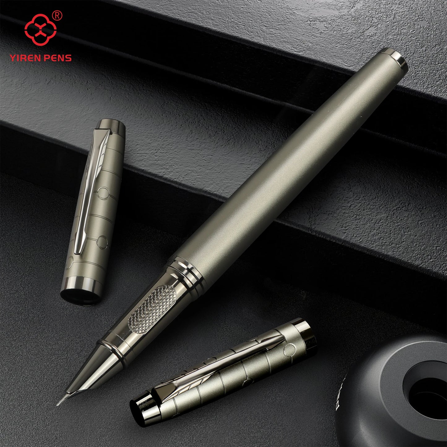 Luxury Gunmetal Fountain Pen - Stylish Metal Writing Pen with Mechanical Feel for Professional Use & Gifting