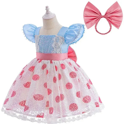 Anime Toy Story Shepherd Princess Dress - Girls Halloween Cosplay Polka Dot Party Costume Outfit