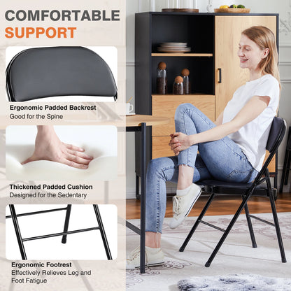 Leather Padded Folding Chairs – 4 Pack Sturdy Metal Rocking Dining Chairs for Living Room, Outdoor & Office