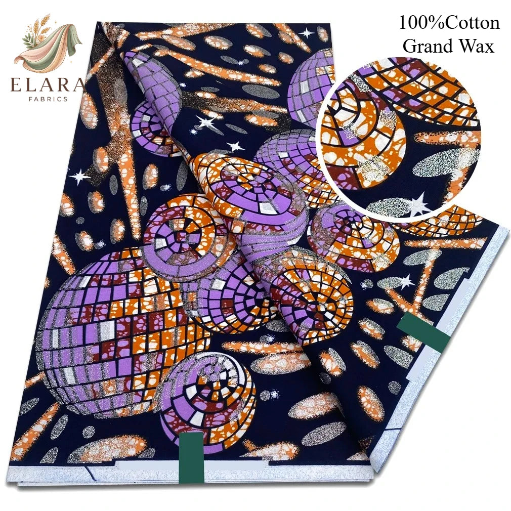 Grand Super African Wax Fabric - 100% Cotton Nigerian Glitter Glam Gold Ankara Print for Sewing
