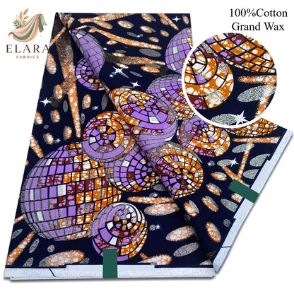 Grand Super African Wax Fabric - 100% Cotton Nigerian Glitter Glam Gold Ankara Print for Sewing