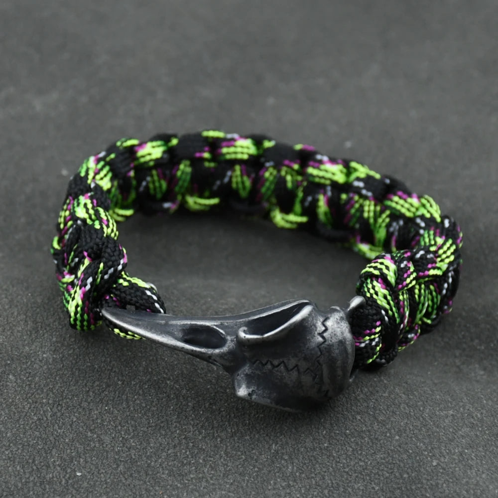 Odin Crow Skeleton Viking Bracelet - Norse Rune Bead Paracord Rope Valknut Eagle Pendant Amulet Jewelry Gift