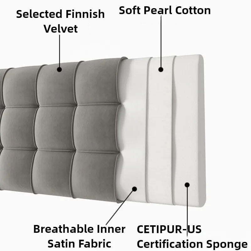 Soft Velvet Bed Head Cushion - Comfortable Backrest with Storage Pocket for Bedroom & Home Relaxation