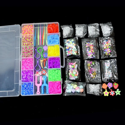 1800pcs Elastic Rubber Loom Bands DIY Kit – Weave Bracelet Craft Set with Storage Box for Kids, Teens & Handmade Gifts