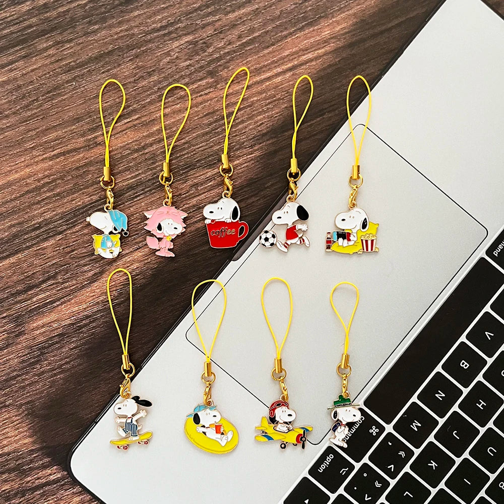 9-Piece Snoopy Cartoon Metal Keychain Set - Cute Kawaii Bag Charms and Backpack Decorations for Gifts and Collectors