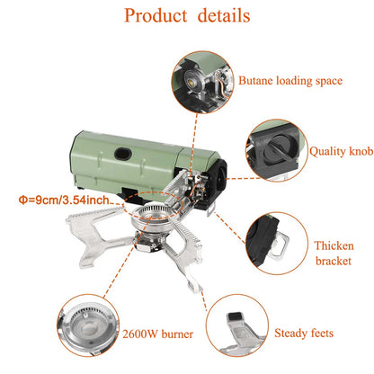 2600W Portable Folding Gas Stove – Camping, Hiking, BBQ, Travel Cooking Grill Cooker with Cassette Gas Burner