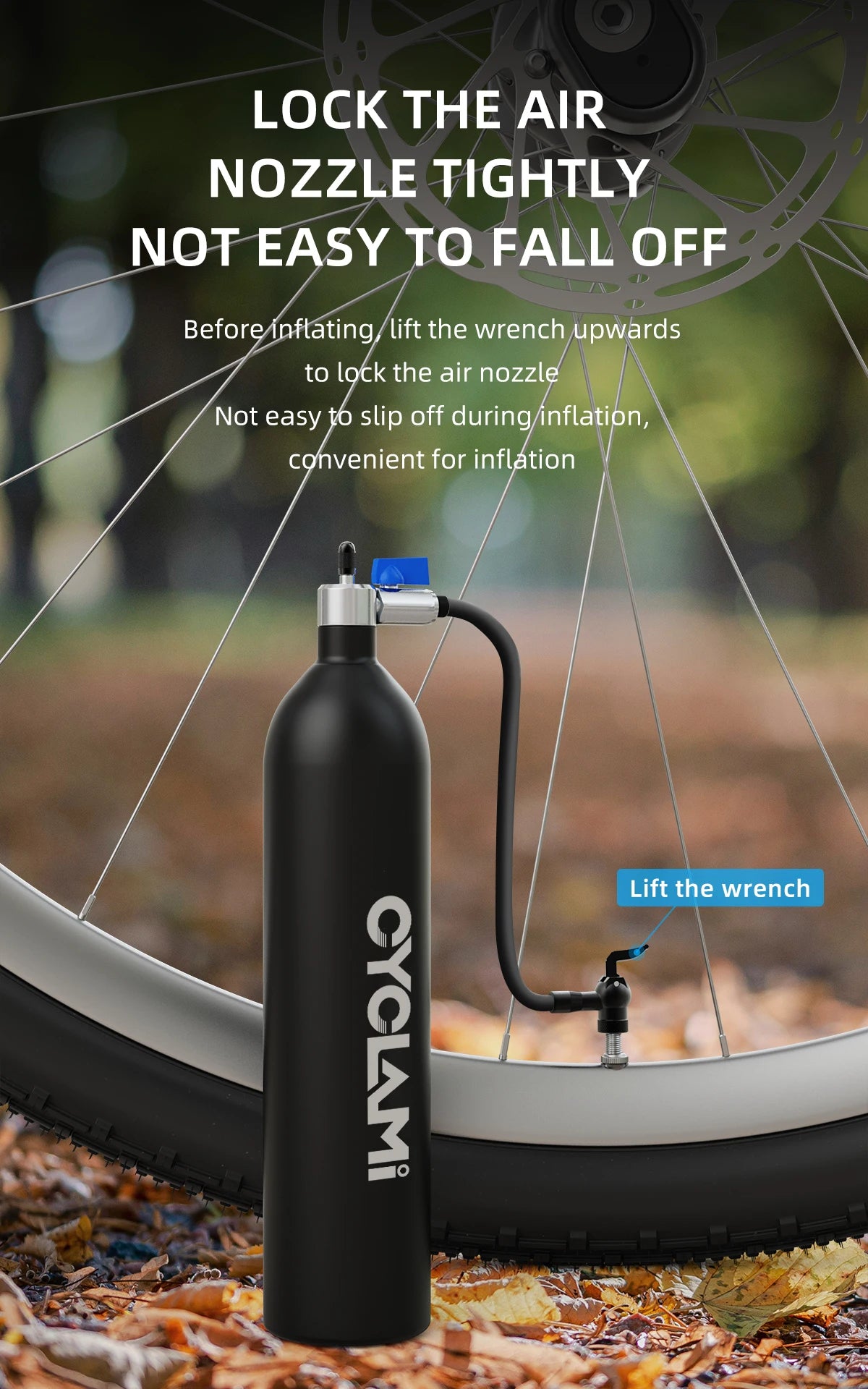 CYCLAMI 1.2L Aluminum Alloy MTB Road Tire Inflator – Valve Gas Cylinder for Tubeless 29" Bike Tires