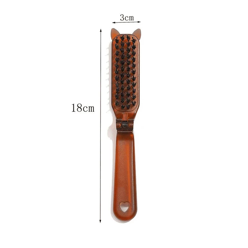 Foldable Boar Bristle Hair Comb - Portable Scalp Massager Travel Hair Brush & Styling Accessory