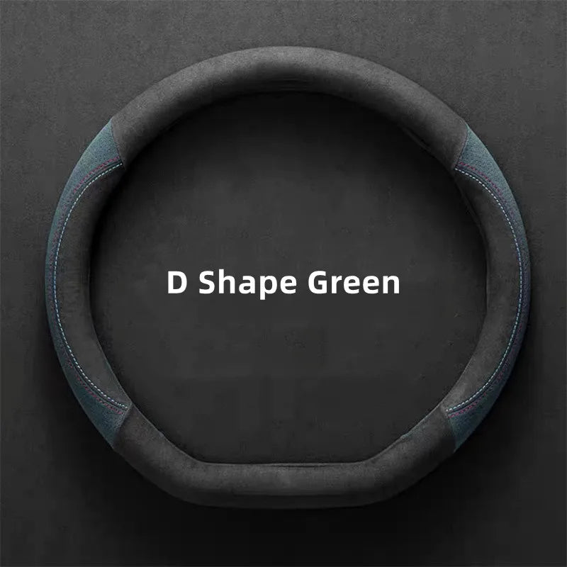 Universal Cowhide Suede Steering Wheel Cover — Breathable 37-38cm Car Steering Wheel Wrap Accessories
